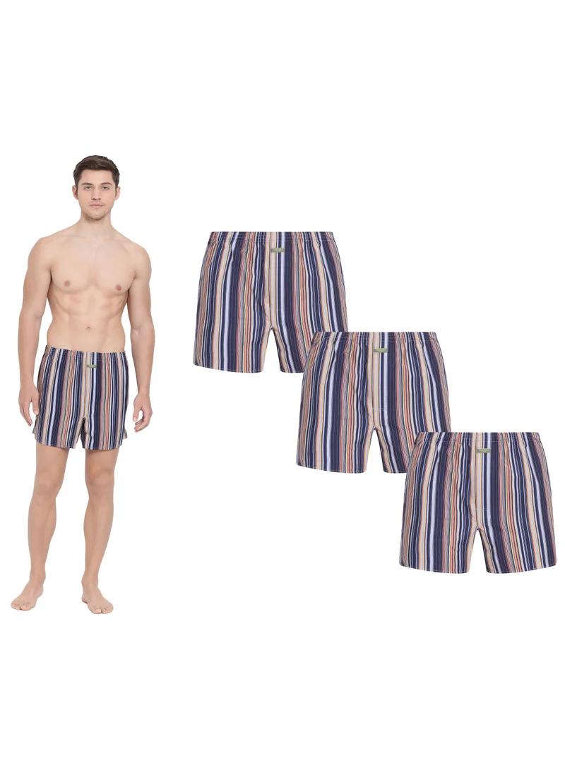 BYC MEN'S STRIPED COTTON BOXER SHORTS (PACK OF 3) - MULTICOLOR