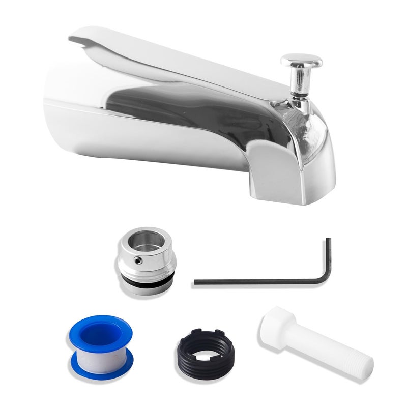 CalcMetal Top Diverter Tub Spout with 4 in 1 Adapter Universal fit 12 Copper Slip 12 Iron PipeLong and Short stub Out and 34 Iron Pipe Connections Easy Installation Plated Chrome - Image 2
