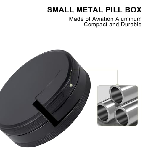SOBAHIDO Daily Pill Organizer 4 Compartments - Metal Daily Small Pill Case Waterproof, Travel Pill Box for Purse, Compact Medicine Container Pill Dispensers Holder for Vitamin, Fish Oil, Supplement (Black) - Image 2