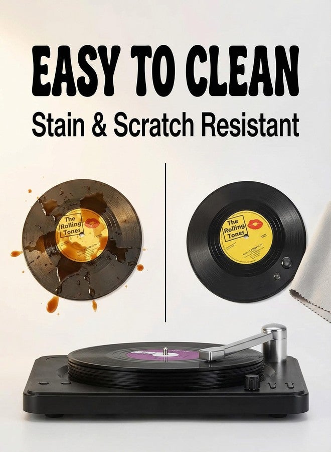 MECOWON Vinyl Record Coasters with Record Player Holder - 6Packs, Cool Coasters for Music Lovers - Image 2