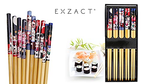 Exzact Chopsticks Gift Set - 5 Pairs of Reusable Natural Bamboo Chopsticks in a Beautiful Black Handmade Box - Decorated Japanese Lucky Cat/Fortune Cat Style - Image 4