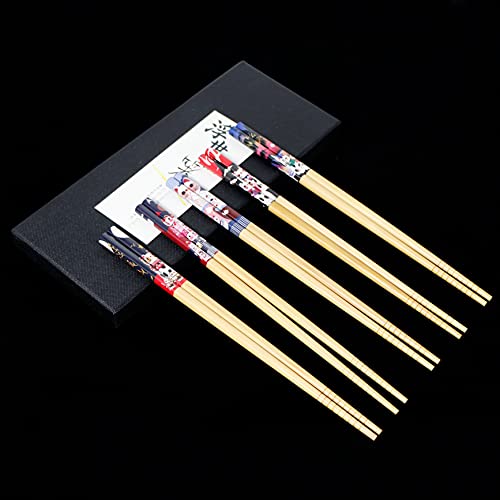 Exzact Chopsticks Gift Set - 5 Pairs of Reusable Natural Bamboo Chopsticks in a Beautiful Black Handmade Box - Decorated Japanese Lucky Cat/Fortune Cat Style - Image 2