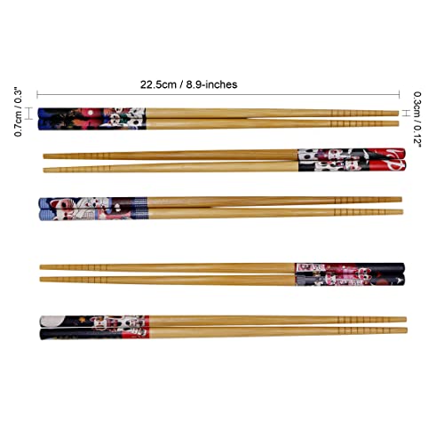 Exzact Chopsticks Gift Set - 5 Pairs of Reusable Natural Bamboo Chopsticks in a Beautiful Black Handmade Box - Decorated Japanese Lucky Cat/Fortune Cat Style - Image 3