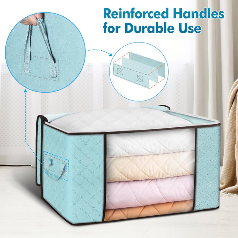 Budding Joy 90 L Large Storage Bags, 6 Pack Clothes Storage Bins Foldable Closet Organizer Storage Containers Storage and Organization for Clothes, Blanket, Comforters, Bed Sheets, Pillows (Blue) - Image 3