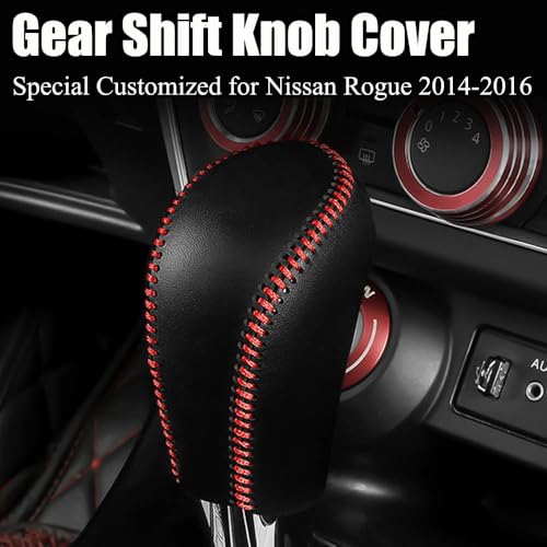 XITER with Rogue Logo Automatic Gear Shift Knob Cover Leather Boots Shift Lever Protector Trim for Nissan Rogue 2014 2015 2016 Interior AccessoriesRed Stitches - Image 3