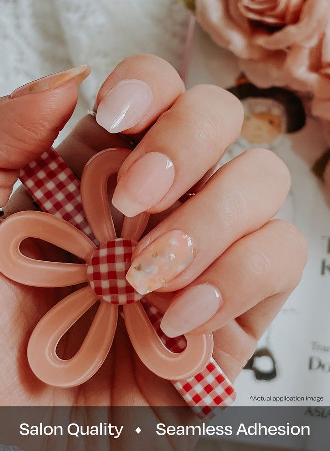 ohora Semi Cured Gel Nail Strips (N Lazy Sunday) - Pink, Patterned, Works with Any UV/LED Lamps, Salon-Quality, Long Lasting, Easy to Apply & Remove - Includes 2 Prep Pads, Nail File & Wooden Stick - Image 4