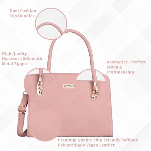 Keywest Women's Chanelle Satchel Tote Handbag for Women | Ladies purse | Stylish Shoulder Bag | Gift For Woman | Pink - Image 2