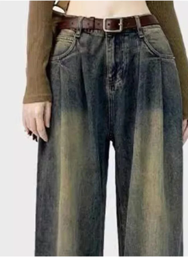 يونيكي Grey Wide Leg High-Rise Heavy Fade Denim Jeans