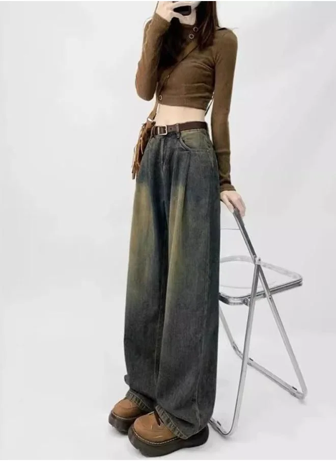 يونيكي Grey Wide Leg High-Rise Heavy Fade Denim Jeans