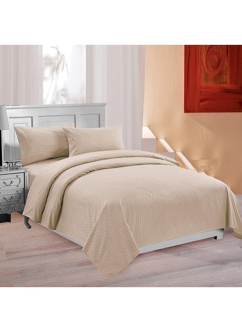 YUKU YUKU 210 TC Glace Cotton Satin Stripes Plain Bedsheet for Double Bed King Size with Two Pillow Covers Pack 2 