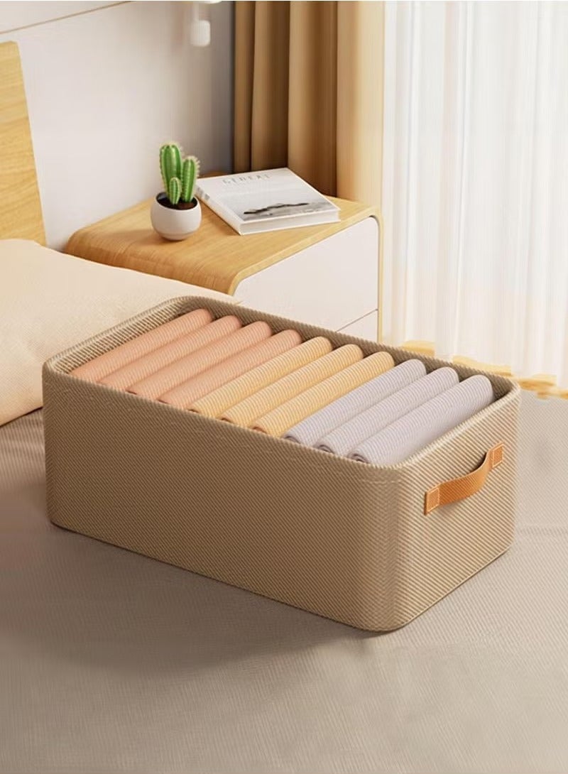 صندوق تخزين من القماش، منظم لتخزين خزانة الملابس المكعبة، صندوق تنظيم لتخزين ملابس غرفة النوم المعبأة، منظم مكعبات تخزين من القماش قابل للطي مع مقابض حمل وإطار فولاذي سميك، منظم صناديق التخزين، سلال مكعبات منزلية متعددة الوظائف لتنظيم الأرفف والخزائن والملابس والألعاب، 42 × 28 × 25 سم، لون كاكي - Image 3