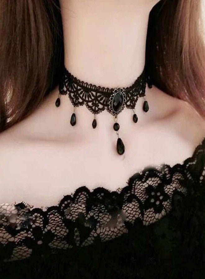 Yheakne Boho Crystal Lace Choker Necklace Black Teardrop Necklace Choker Gothic Droplet Crystal Collar Necklace Retro Vintage 90s Necklace Chain Jewelry for Women - Image 5