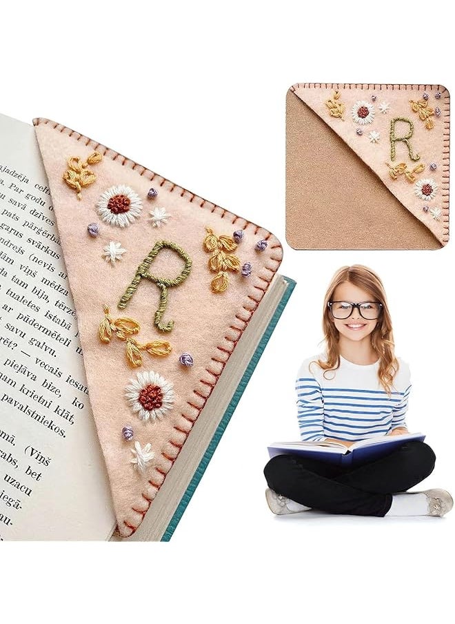 X spring Personalized Bookmark Felt Triangle Bookmark For Book Lovers Bookmarks For Your Reading Pleasure Flower Book Mark With Letter Hand Embroidered Corner Bookmark For Women  - Image 1