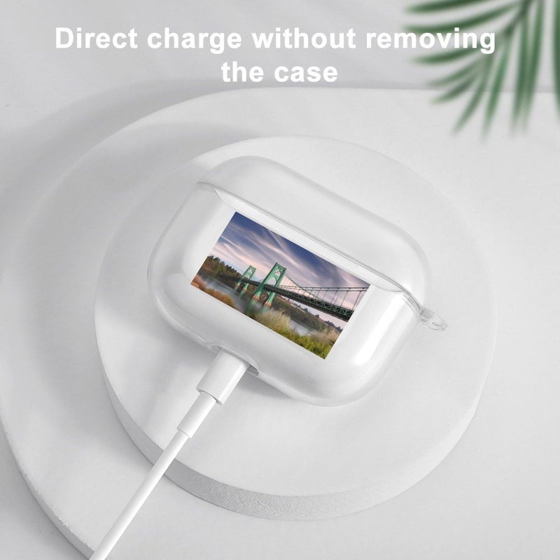 غلاف واقي صلب بمفتاح سلسلة لـ Airpod Pro مع إظهار مؤشر LED الأمامي بتصميم جسر سانت جونز - Image 5
