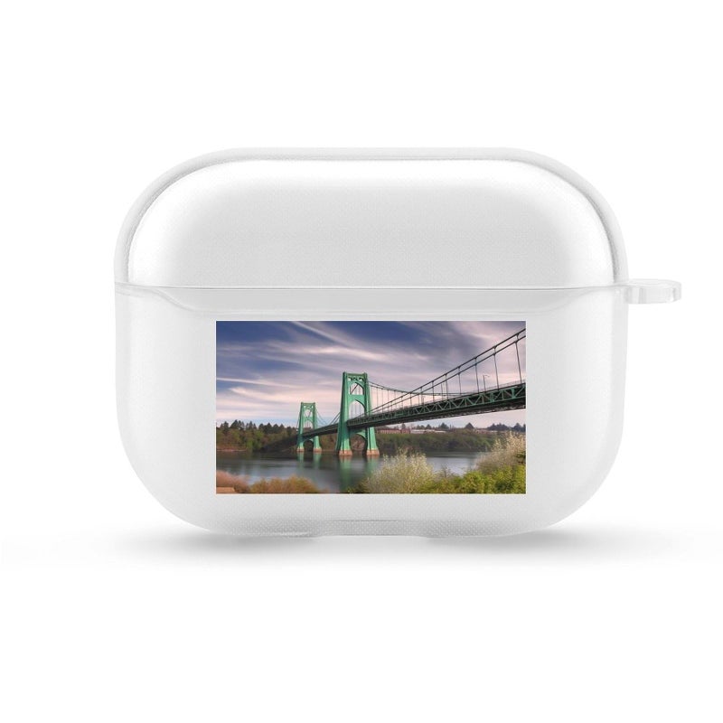 غلاف واقي صلب بمفتاح سلسلة لـ Airpod Pro مع إظهار مؤشر LED الأمامي بتصميم جسر سانت جونز - Image 2