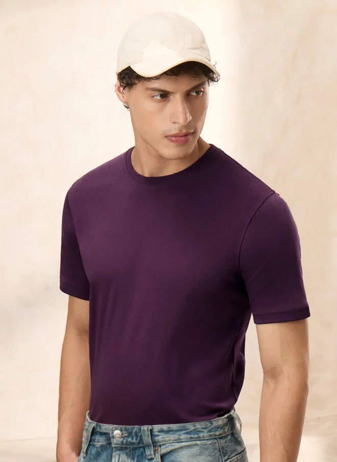 ذا سوليد ستور The Souled Store Men Regular Fit Solid Purple Supima T-Shirt