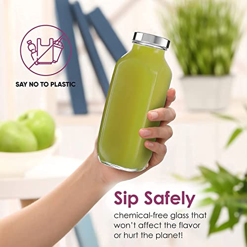 Brezzycloud 500ml French Square Reusable Travel Glass Drinking Fridge Bottle with Metal Silver Lid, Perfect for Home, Travel, Juicing, Water, Smoothie - 500ml - Set Of 4 - Image 4