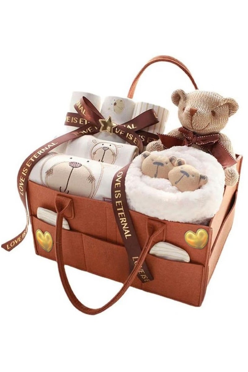 شو وو مجموعة هدايا حديثي الولادة للرضع من الأولاد والبنات، مجموعة هدايا للأطفال، مجموعة ملابس أطفال من القطن الفاخر، مجموعة إكسسوارات تناسب حديثي الولادة حتى 3 أشهر، دب - Image 1