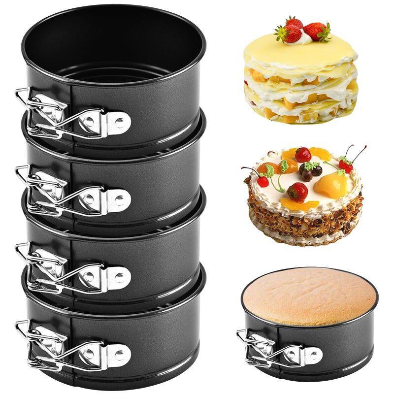 Restynic Mini Springform Cake Pans - Set of 4, Non-Stick & Removable Bottom - 4â€ Diameter, Perfect for Cheese Cakes, Pies, Quiches & More â€“ Ideal for Home Bakers & Pros - Image 1