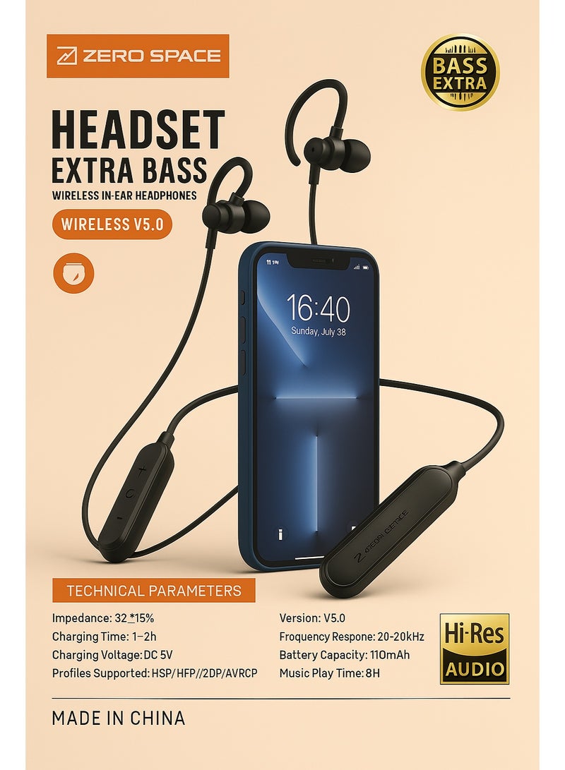 ZERO SPACE Bluetooth Neckband Headphones with 8 H Playtime Fast Charging, Foldable - Image 2