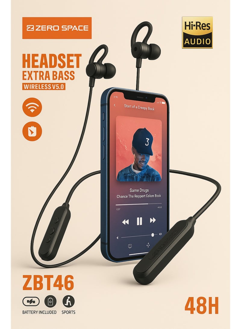 ZERO SPACE Bluetooth Neckband Headphones with 8 H Playtime Fast Charging, Foldable - Image 1