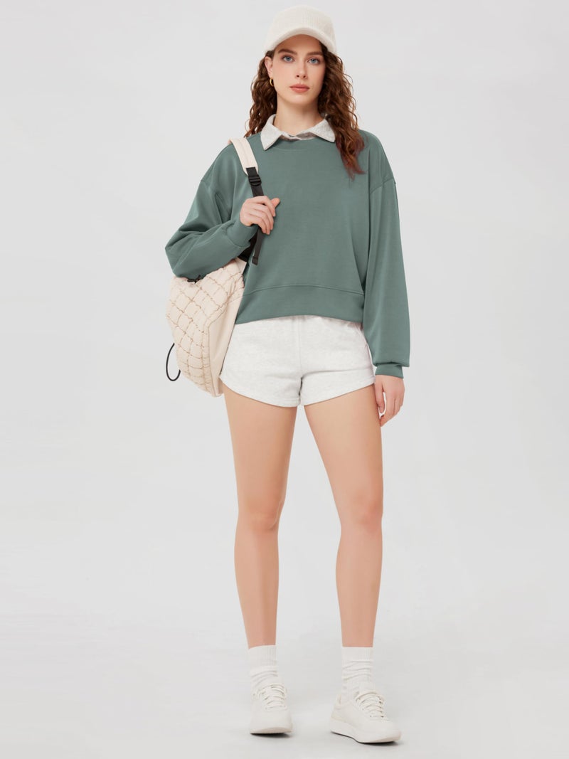 ODODOS Modal Soft Long Sleeve Cropped Sweatshirts for Women Oversized Crew Neck Pullover Crop Top, Slate Green, Medium - Image 5