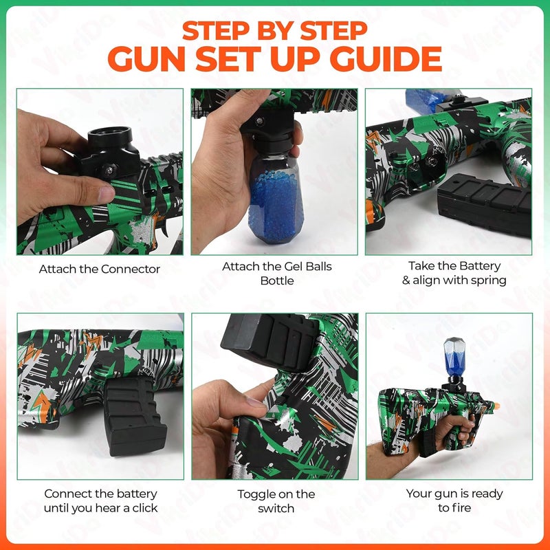 VikriDa بندقية إطلاق كرات صغيرة AUG وبندقية فوم للبالغين مع 5500 كرة صغيرة | مدى يصل إلى 65 قدم | بطارية قابلة للشحن - Image 5