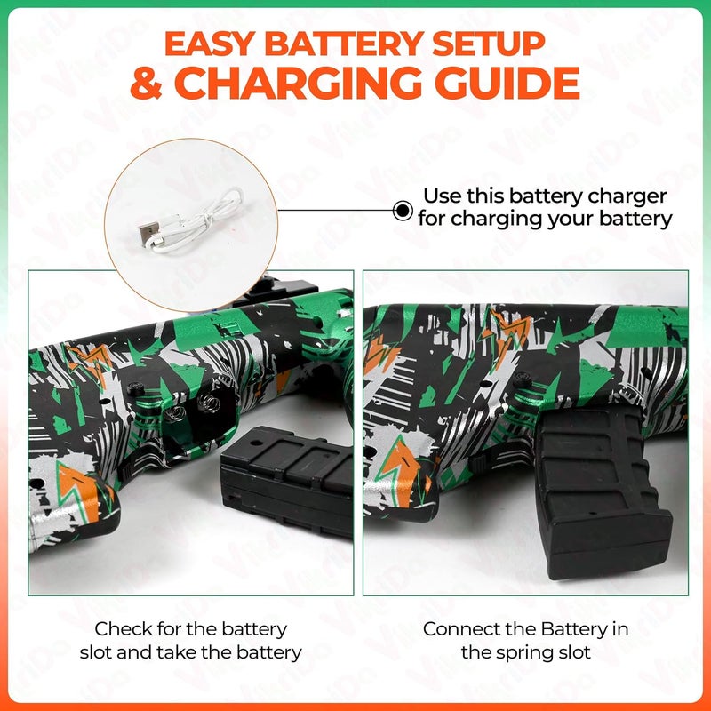 VikriDa بندقية إطلاق كرات صغيرة AUG وبندقية فوم للبالغين مع 5500 كرة صغيرة | مدى يصل إلى 65 قدم | بطارية قابلة للشحن - Image 2