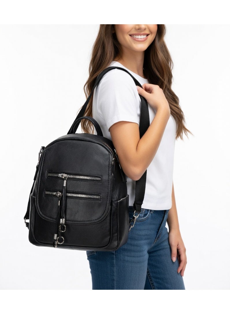 Stylish Multi-Functional Backpack-Premium Convertible Crossbody Bag for Women-Black - Image 4
