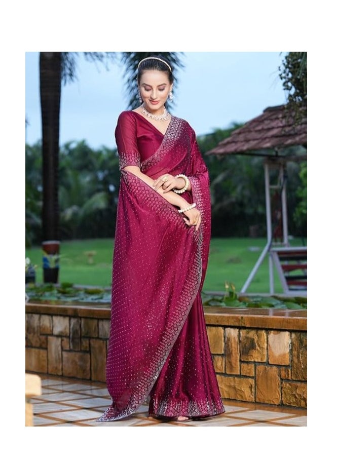 Women's Georgette Fixing Stone Work Saree with Unstitched Blouse Piece