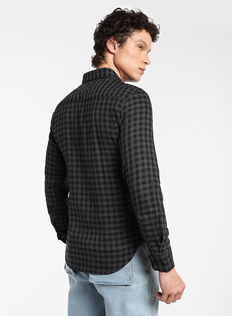 كامبوس سوترا Men's Charcoal Grey Gingham Shirt  - Image 5