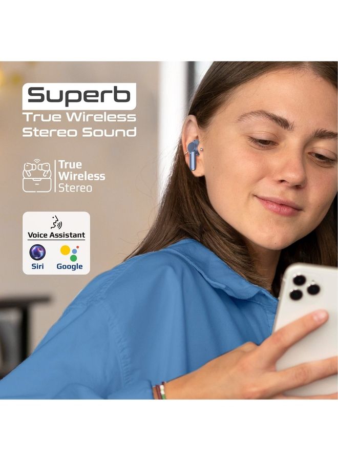 PROMATE Bluetooth Earbuds, Wireless Active Noise Cancelling Headphones with IntelliTouch Control, 25H Long Playtime, Portable Charging Case and Built-In Mic , ProPods Blue - Image 2