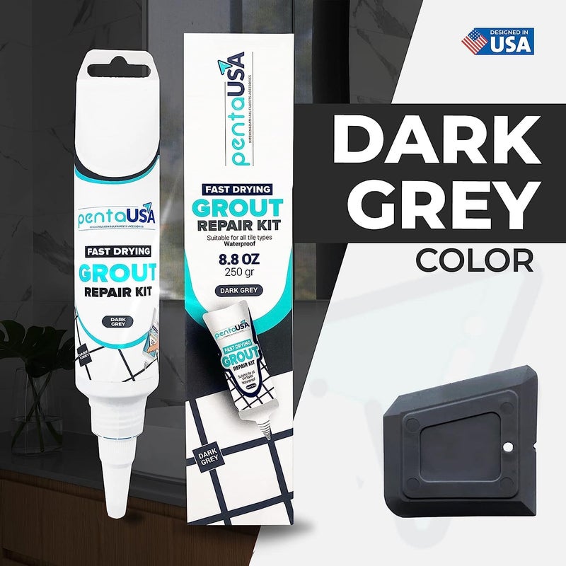 PENTAUSA Tile Grout Repair Kit - Dark Grey Filler, Triple Protection, Fast Drying Formula Restores and Renews Lines With Float (8.8oz / 250gr) - Image 3