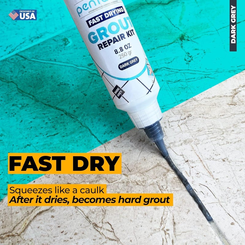 PENTAUSA Tile Grout Repair Kit - Dark Grey Filler, Triple Protection, Fast Drying Formula Restores and Renews Lines With Float (8.8oz / 250gr) - Image 4