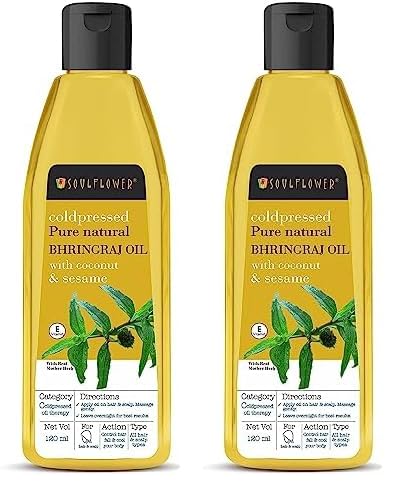 Soulflower Soulflower Bhringraj Hair Oil 100 Pure Natural Hair Growth Strengthening Nourishing hair roots AntiDandruff Cooling Scalp Coconut Sesame 120ml Pack of 2 - Image 1