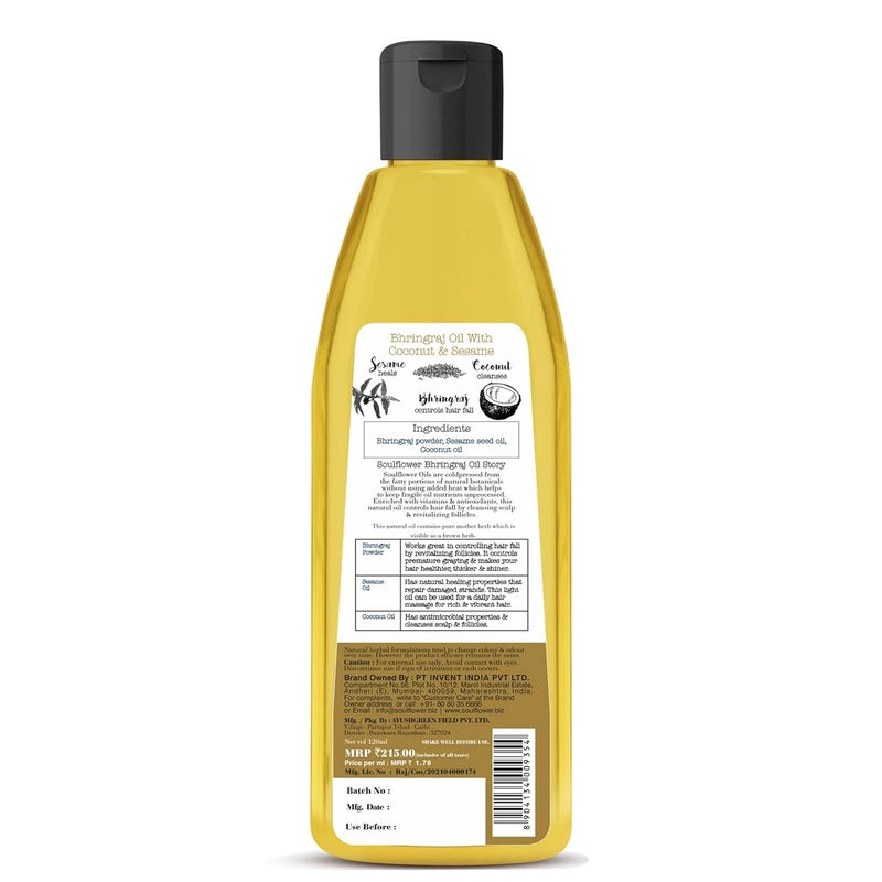 Soulflower Soulflower Bhringraj Hair Oil 100 Pure Natural Hair Growth Strengthening Nourishing hair roots AntiDandruff Cooling Scalp Coconut Sesame 120ml Pack of 2 - Image 2