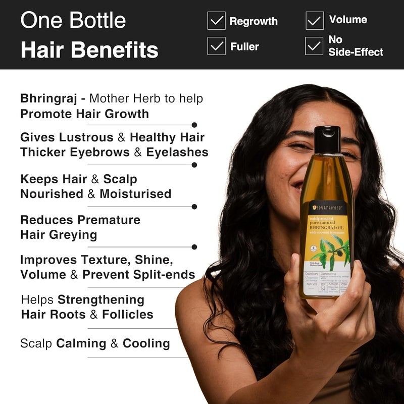 Soulflower Soulflower Bhringraj Hair Oil 100 Pure Natural Hair Growth Strengthening Nourishing hair roots AntiDandruff Cooling Scalp Coconut Sesame 120ml Pack of 2 - Image 5