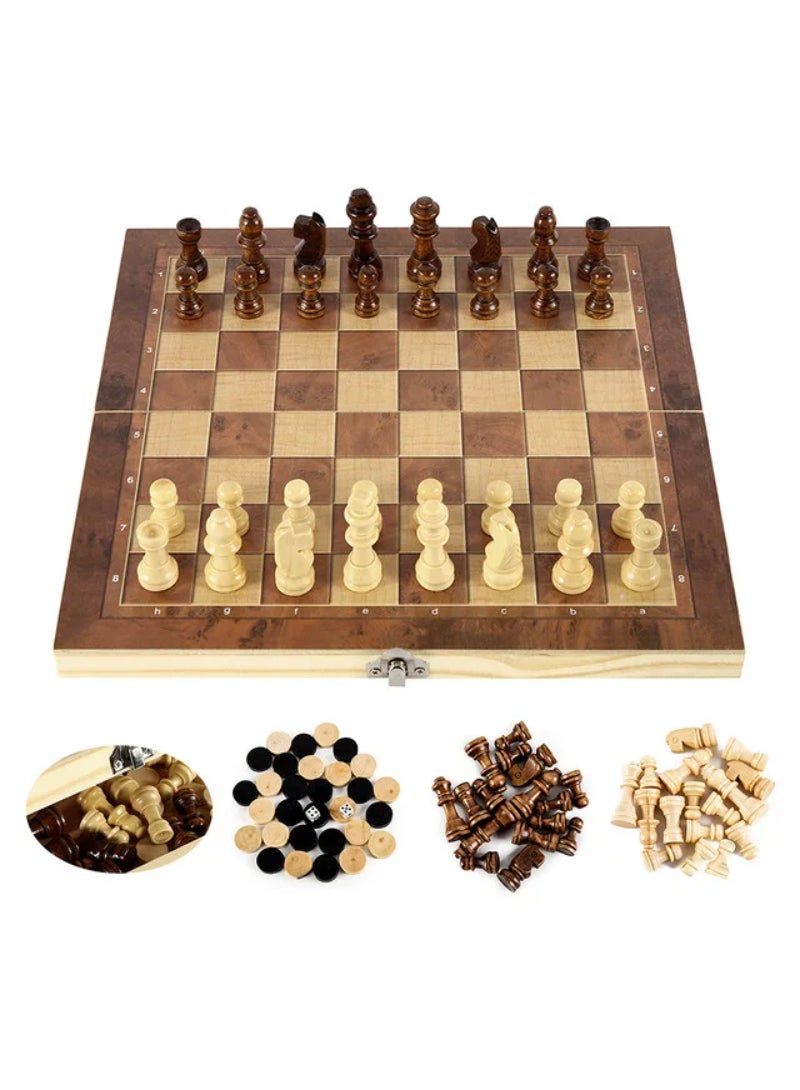 AROAQ 3 In 1 Chess Board Folding Wooden Portable Chess Game Board Wooden Chess Board For Adults Chess Checkers Backgammon - Image 3