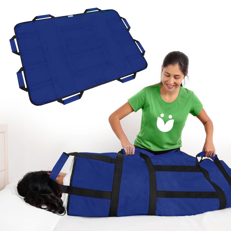 Upgraded Premium Patient Transfer Sheet with Handles 48 x 40 Positioning Bed Pad for Elderly Reinforced Lift Aid Medical Draw Sheet Washable  Reusable Ideal for Hospital Beds Blue Ver 2