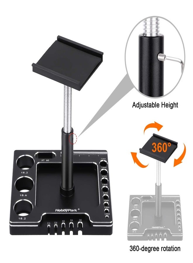 HobbyPark 1/18 1/24 RC Crawler Work Stand 360 Degree Rotation Lift Or Lower RC Car Repair Workstation for TRX4M TRX4MT Axial SCX24 AX24 FCX24 Tools (Unassembled) (Black-Silver) - Image 5
