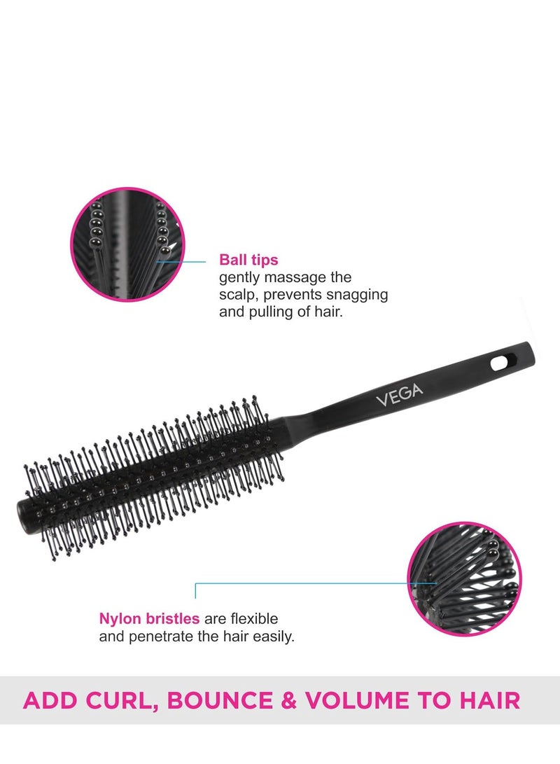 Vega Round Hair Brush (India's No.1* Hair Brush Brand) For Adding Curls, Volume & Waves In Hairs| Men and Women| All Hair Types (R3-RB)