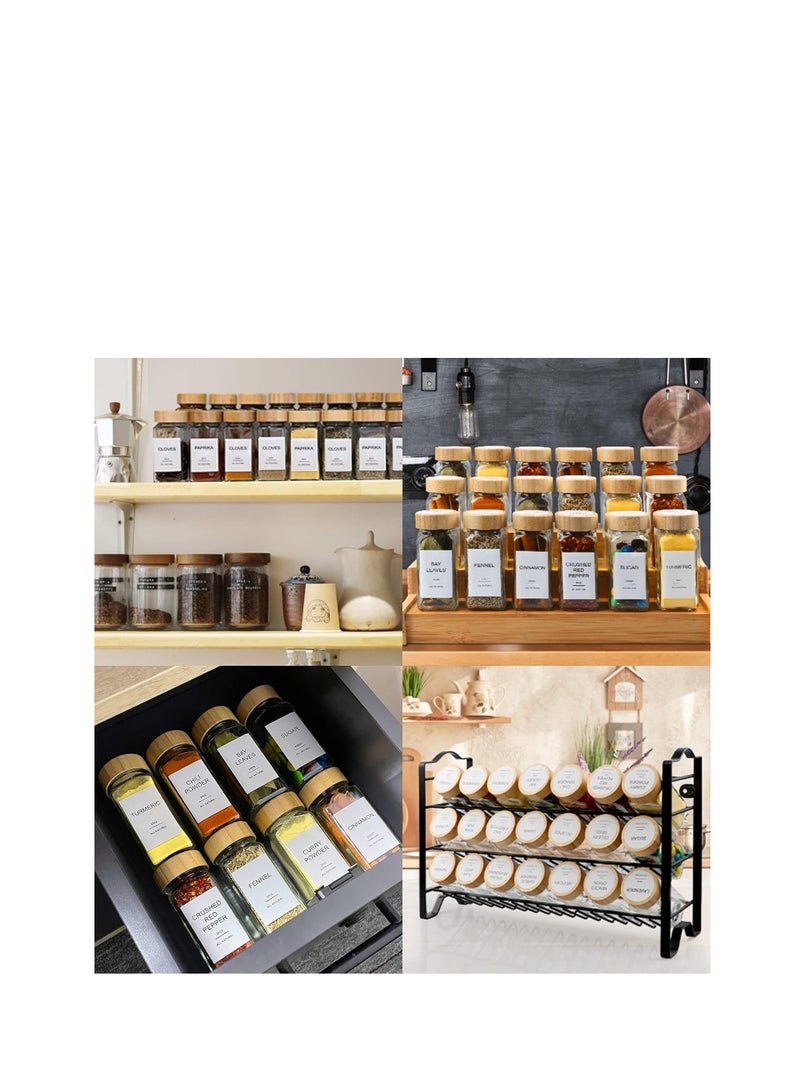 Iceprene Glass Spice Jars Set, with Sealed Bamboo Lids and 398 Labels, Empty Square Spice Jars, Spice Organizer, with Spray, Funnel, Brush and Pen Caps, 120ml, 24 Pieces - Image 3