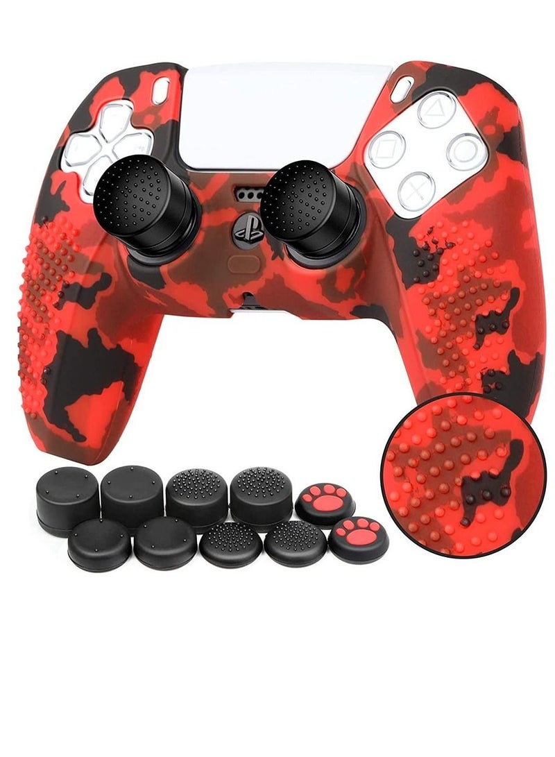 Y&D Silicone Shell Accessories For PS5 Wireless Controller Handles With Non Slip Dust Protection Cover, Handle x 1, Thumb 10 (Red Camouflage)  - Image 1