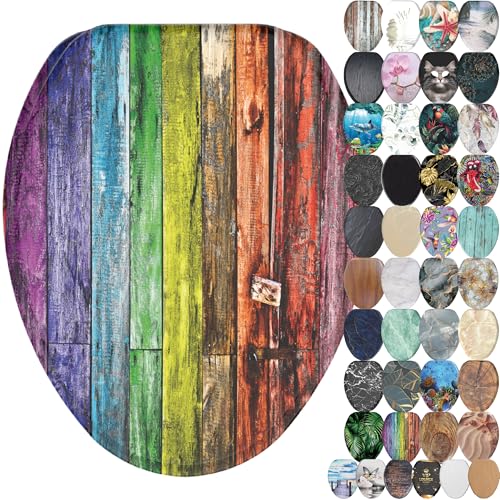 SANILO Wooden Toilet Seat with Soft Close [ELONGATED] - Decorative, Quiet & Slow Close Molded Wood Seat - With Strong Bumpers & Hinges - Adjustable Fit - Rainbow - Image 1