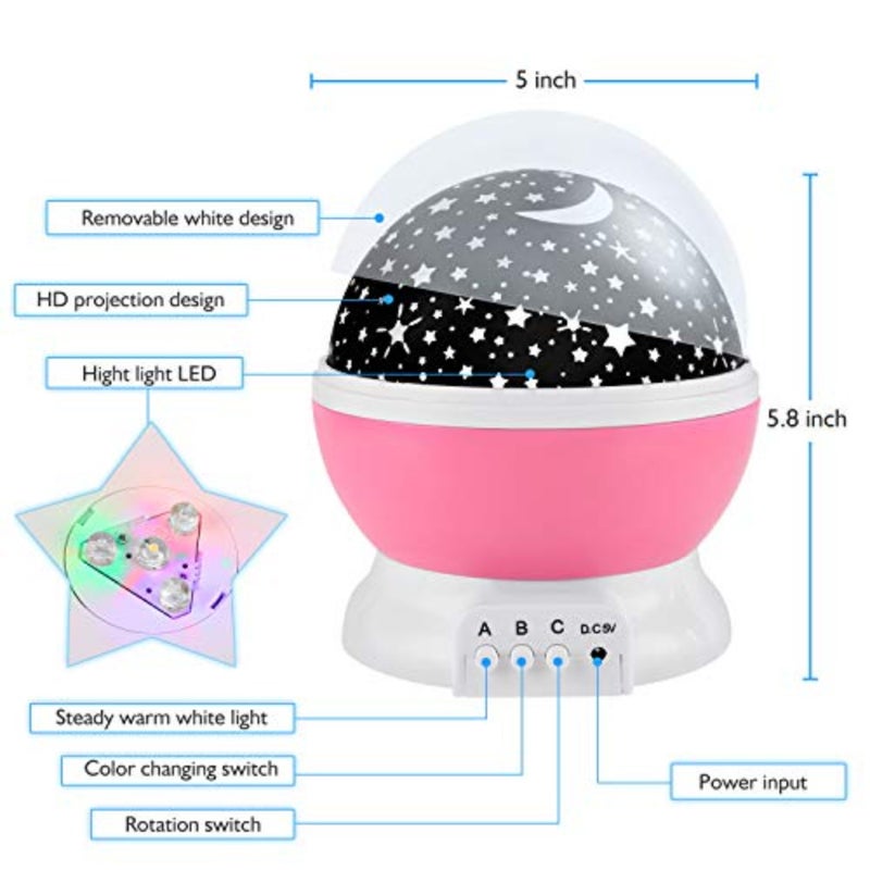 Night Light for,Night Light Nebula 360 Degree Rotation - 4 LED Bulbs 12 Light Color Star Projector Changing with USB Cable, Romantic Gifts for Men Women - Image 5