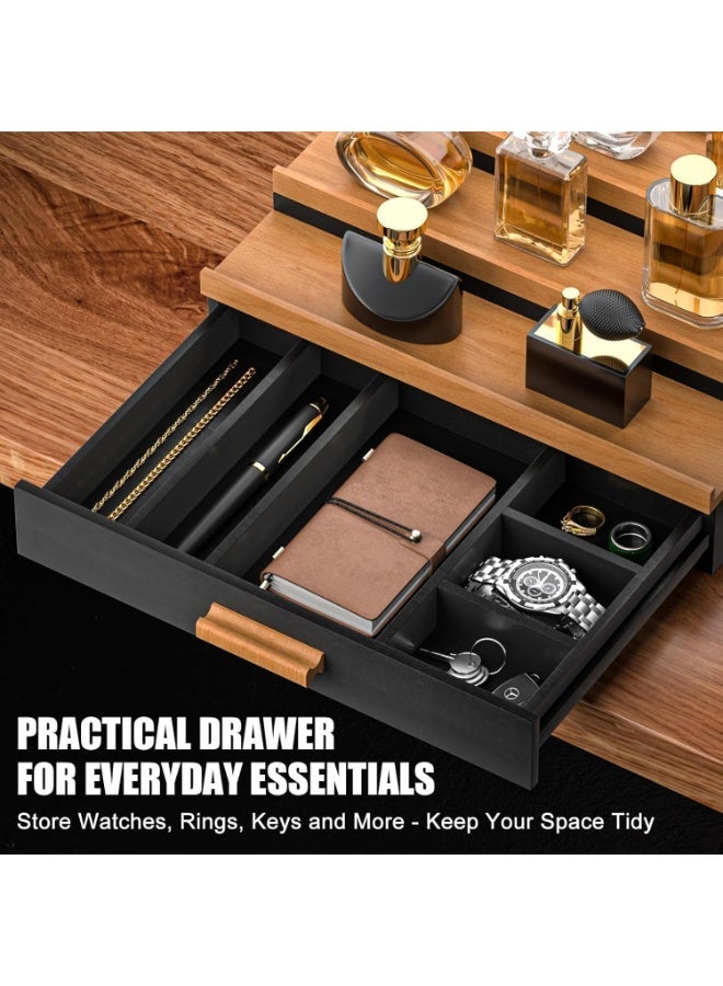 Wooden Cologne Organizer for Men, 3 Tier Perfume Organizer Display Shelf with Drawer Storage and Hidden Compartment, Large Capacity Walnut Perfume Holder Great Gift for Man (Black) - Image 5