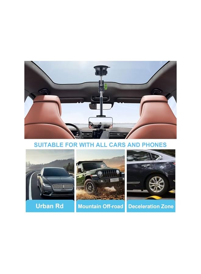 Green Tiger Car Phone Mount Video Recording Universal Magic Arm Suction Car Phone Holder Mount Windshield Window Glass Dashboard Vlog Shooting Car Phone Mount for All Smartphones & Cars - Image 4