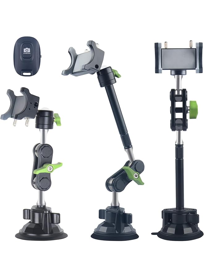Green Tiger Car Phone Mount Video Recording Universal Magic Arm Suction Car Phone Holder Mount Windshield Window Glass Dashboard Vlog Shooting Car Phone Mount for All Smartphones & Cars - Image 1