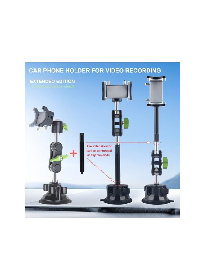 Green Tiger Car Phone Mount Video Recording Universal Magic Arm Suction Car Phone Holder Mount Windshield Window Glass Dashboard Vlog Shooting Car Phone Mount for All Smartphones & Cars - Image 2