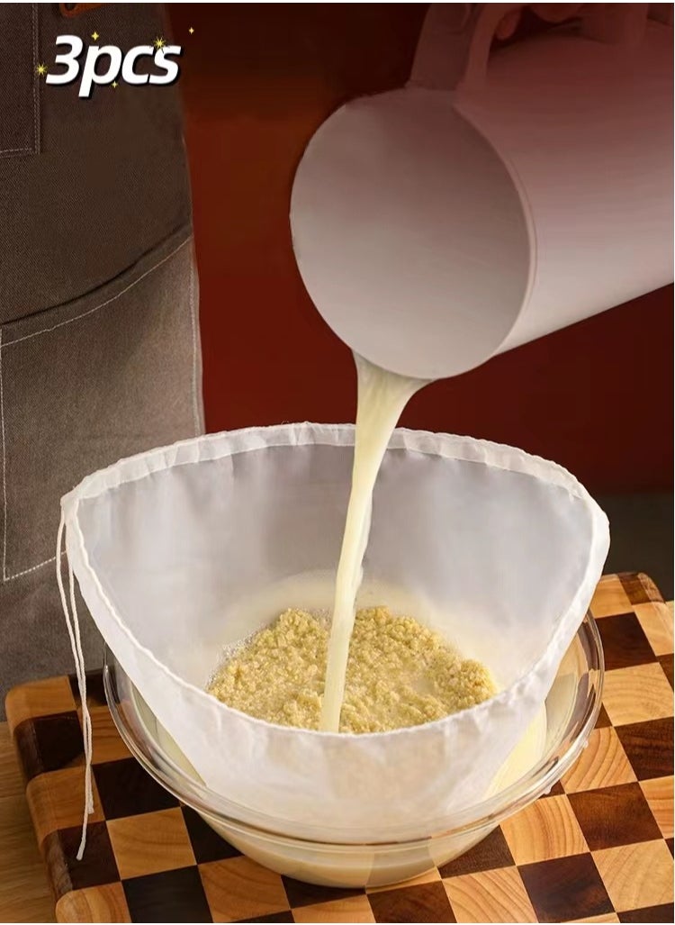 Generic 3 Pack (Three Different Sizes) Bowl Shape Nylon Nut Milk Bag, Reusable Cheese Clothes Bag for Filtering, Fine Mesh Food Strainer Bag, Cold Drink Bag for Almond Milk, Tea  - Image 1
